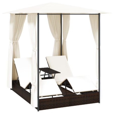 vidaXL Tumbona doble con cortinas ratán sintético marrón