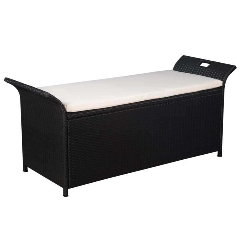 vidaXL Banco con almacenaje y cojín ratán sintético negro 138 cm vidaXL Banco con almacenaje y cojín ratán sintético negro 138 cm