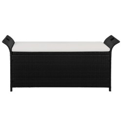vidaXL Banco con almacenaje y cojín ratán sintético negro 138 cm