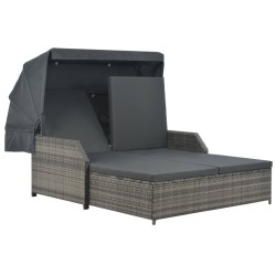 vidaXL Tumbona para 2 personas con toldo ratán sintético gris