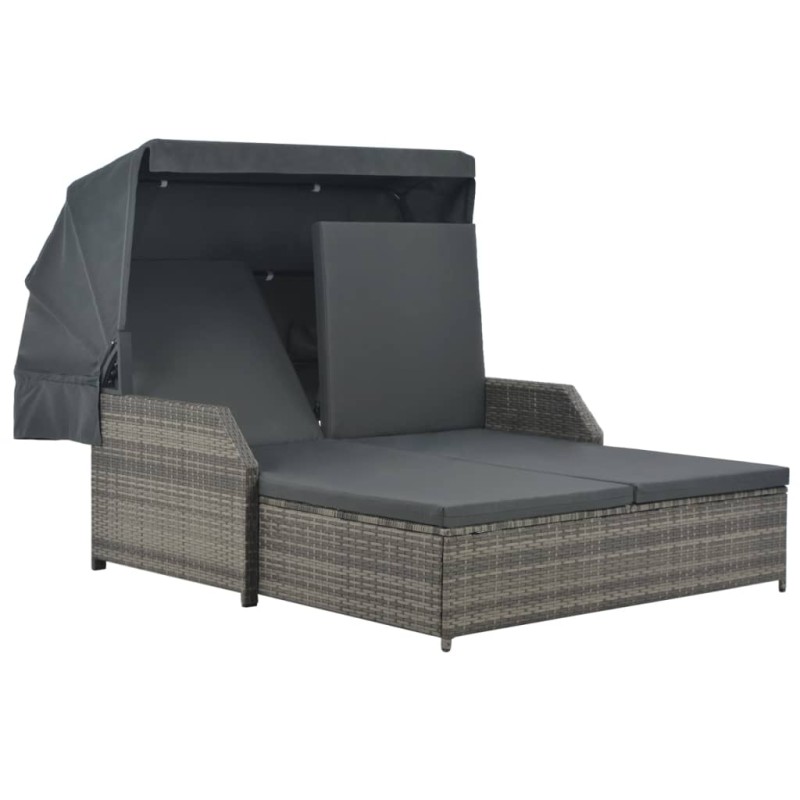 vidaXL Tumbona para 2 personas con toldo ratán sintético gris vidaXL Tumbona para 2 personas con toldo ratán sintético gris