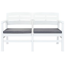 vidaXL Banco de jardín 2 plazas con cojines 133 cm plástico blanco