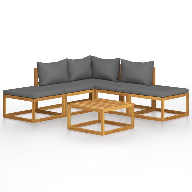 vidaXL Juego muebles de jardín y cojines 6 piezas madera maciza acacia vidaXL Juego muebles de jardín y cojines 6 piezas madera maciza acacia