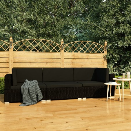 vidaXL Set de sofás de jardín 3 piezas y cojines ratán sintético negro