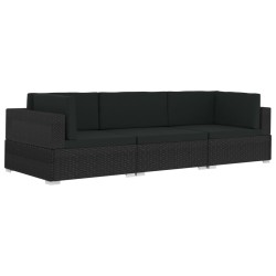 vidaXL Set de sofás de jardín 3 piezas y cojines ratán sintético negro