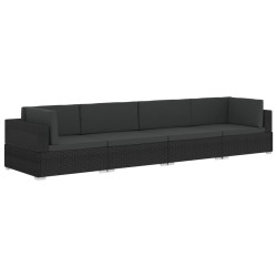 vidaXL Set de sofás de jardín 4 piezas y cojines ratán sintético negro