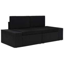 vidaXL Sofá seccional de 2 plazas de ratán sintético negro