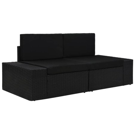 vidaXL Sofá seccional de 2 plazas de ratán sintético negro