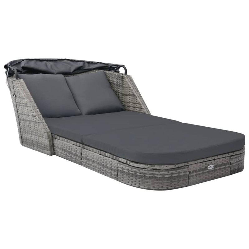 vidaXL Tumbona con capota de ratán sintético gris antracita vidaXL Tumbona con capota de ratán sintético gris antracita