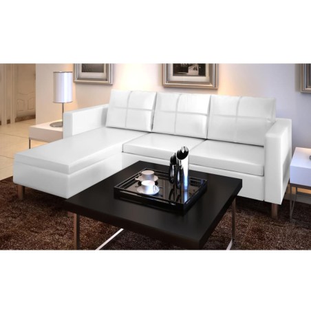 vidaXL Sofá seccional 3 plazas cuero artificial blanco 