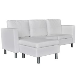 vidaXL Sofá seccional 3 plazas cuero artificial blanco 