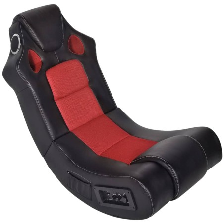 vidaXL Mecedora con música de cuero sintético negro y rojo