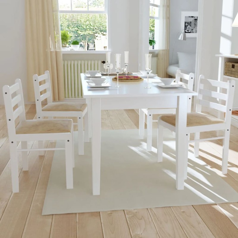 vidaXL Sillas de comedor 4 uds madera maciza caucho terciopelo blanco vidaXL Sillas de comedor 4 uds madera maciza caucho terciopelo blanco