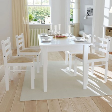 vidaXL Sillas de comedor 4 uds madera maciza caucho terciopelo blanco