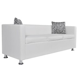 vidaXL Sofá de 3 plazas de cuero artificial blanco 