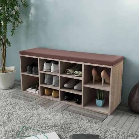 vidaXL Banco zapatero con 10 compartimentos color roble