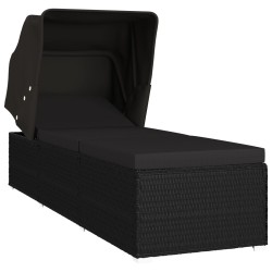 vidaXL Tumbona con toldo y cojín de ratán sintético negro