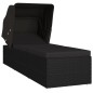 vidaXL Tumbona con toldo y cojín de ratán sintético negro vidaXL Tumbona con toldo y cojín de ratán sintético negro