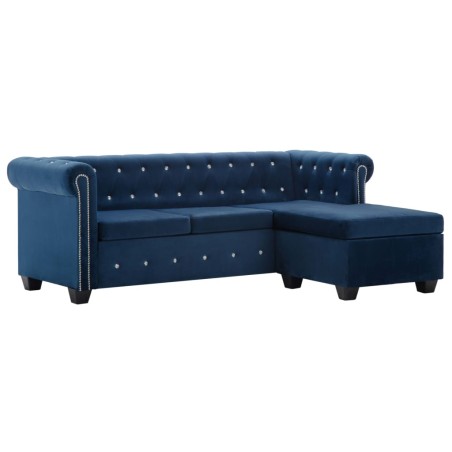 vidaXL Sofá chesterfield forma de L de terciopelo 199x142x72 cm azul