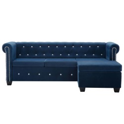 vidaXL Sofá chesterfield forma de L de terciopelo 199x142x72 cm azul