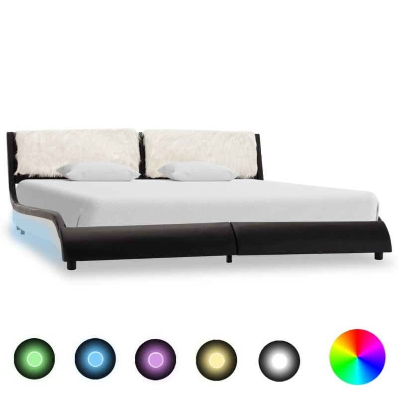 vidaXL Estructura cama con LED cuero sintético negro blanco 180x200 cm vidaXL Estructura cama con LED cuero sintético negro blanco 180x200 cm