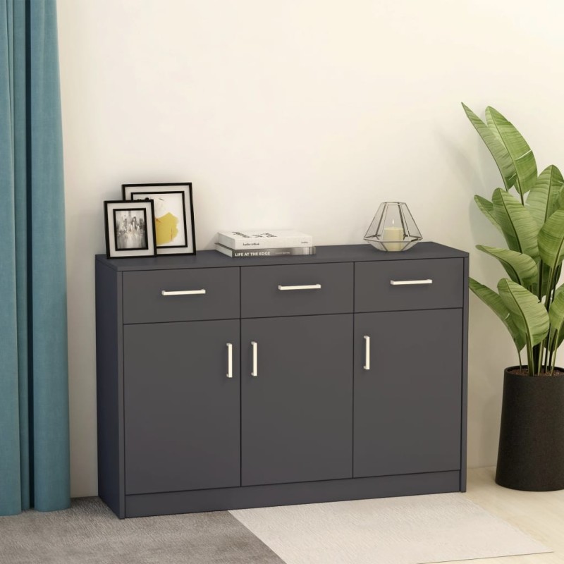 vidaXL Aparador de madera contrachapada gris 110x30x75 cm vidaXL Aparador de madera contrachapada gris 110x30x75 cm