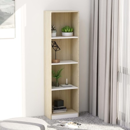 vidaXL Estantería 4 niveles contrachapada blanca y Sonoma 40x24x142 cm