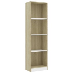 vidaXL Estantería 4 niveles contrachapada blanca y Sonoma 40x24x142 cm
