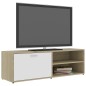 vidaXL Mueble de TV madera contrachapada blanco y roble 120x34x37 cm