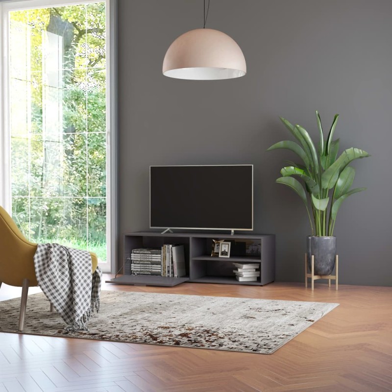 vidaXL Mueble TV madera contrachapada gris brillante 120x30x37 cm vidaXL Mueble TV madera contrachapada gris brillante 120x30x37 cm