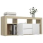 vidaXL Mueble para TV madera contrachapada blanco y roble 120x30x50 cm vidaXL Mueble para TV madera contrachapada blanco y roble 120x30x50 cm
