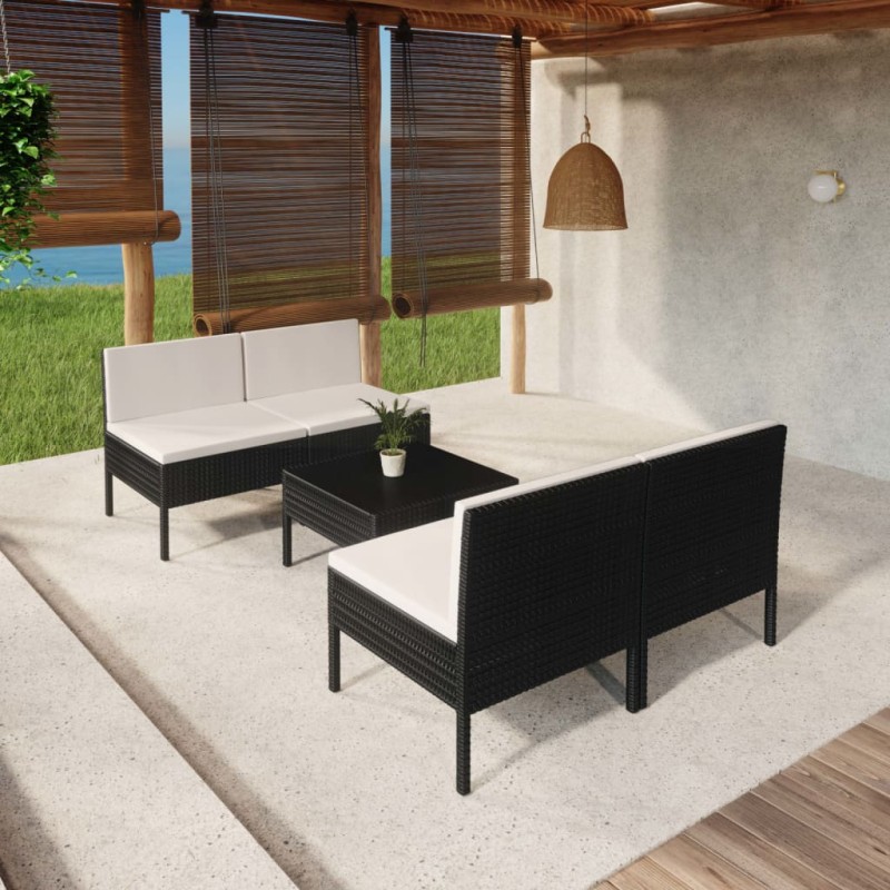 vidaXL Set de muebles de jardín 5 pzas y cojines ratán sintético negro