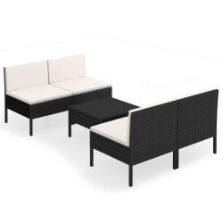 vidaXL Set de muebles de jardín 5 pzas y cojines ratán sintético negro