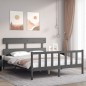 vidaXL Estructura de cama matrimonio con cabecero madera maciza gris vidaXL Estructura de cama matrimonio con cabecero madera maciza gris