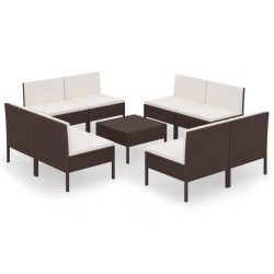 vidaXL Set muebles de jardín 9 piezas y cojines ratán sintético marrón