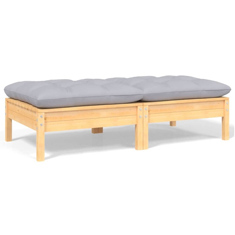 vidaXL Sofá de jardín de 2 plazas con cojines madera maciza pino gris vidaXL Sofá de jardín de 2 plazas con cojines madera maciza pino gris