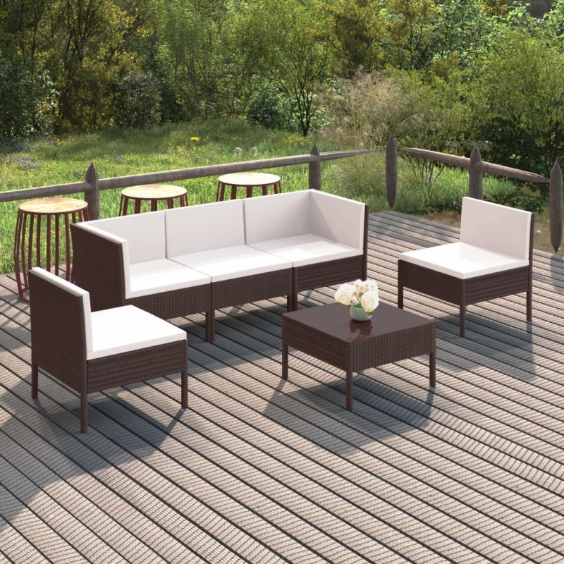 vidaXL Set muebles de jardín 6 pzas y cojines ratán sintético marrón vidaXL Set muebles de jardín 6 pzas y cojines ratán sintético marrón