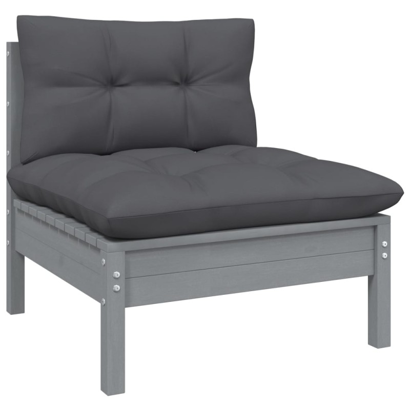 vidaXL Sofá central de jardín con cojines gris antracita madera pino vidaXL Sofá central de jardín con cojines gris antracita madera pino