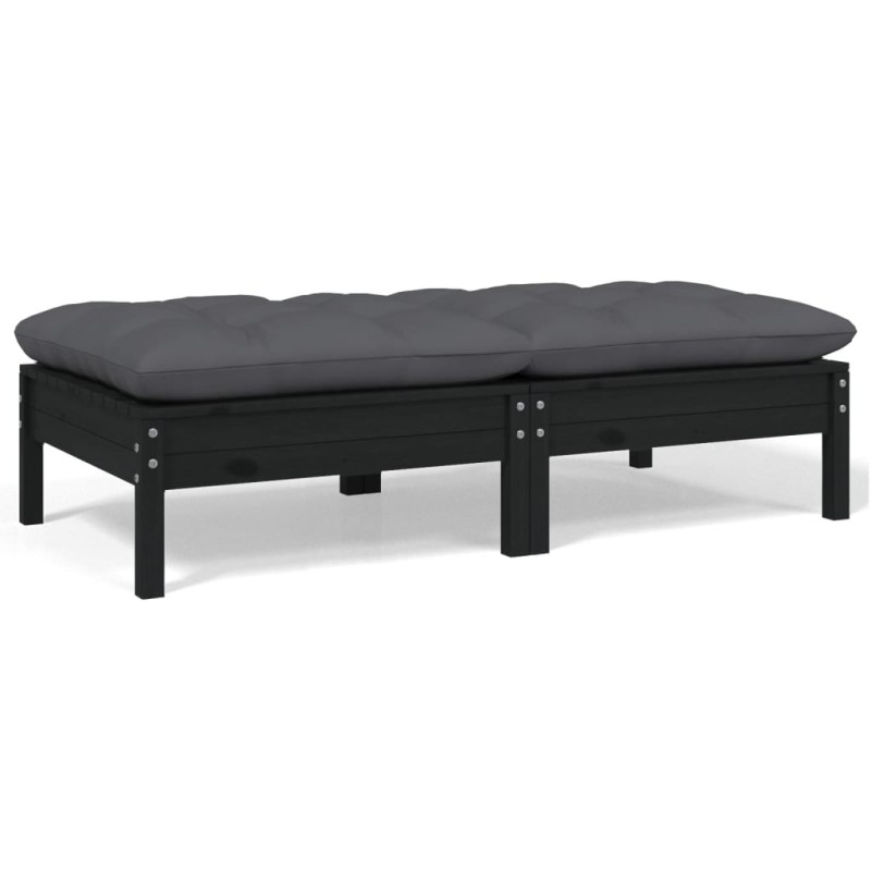 vidaXL Sofá de jardín de 2 plazas con cojines madera maciza pino negro vidaXL Sofá de jardín de 2 plazas con cojines madera maciza pino negro
