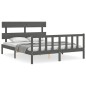 vidaXL Estructura de cama matrimonio con cabecero madera maciza gris vidaXL Estructura de cama matrimonio con cabecero madera maciza gris