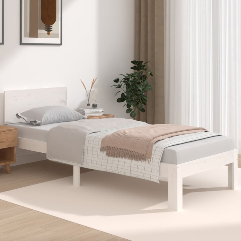 vidaXL Estructura de cama madera maciza individual blanco 75x190 cm vidaXL Estructura de cama madera maciza individual blanco 75x190 cm