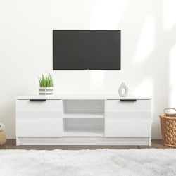 vidaXL Mueble de TV madera contrachapada blanco brillo 102x35x36,5 cm