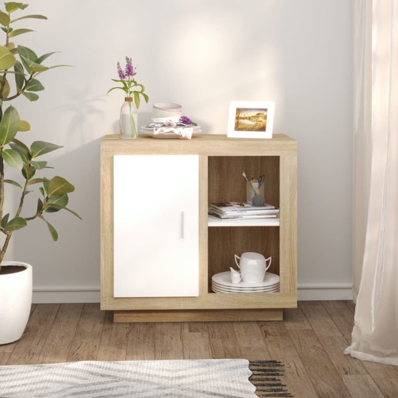vidaXL Aparador blanco y roble Sonoma 80x40x75 cm vidaXL Aparador blanco y roble Sonoma 80x40x75 cm