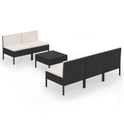 vidaXL Set de muebles de jardín 6 pzas y cojines ratán sintético negro