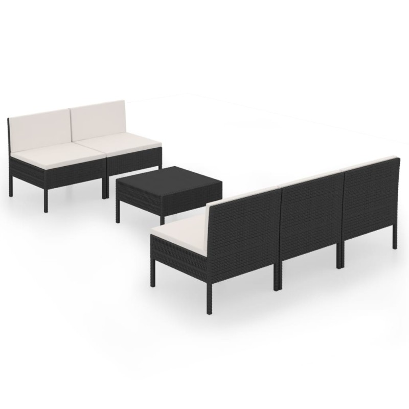 vidaXL Set de muebles de jardín 6 pzas y cojines ratán sintético negro vidaXL Set de muebles de jardín 6 pzas y cojines ratán sintético negro