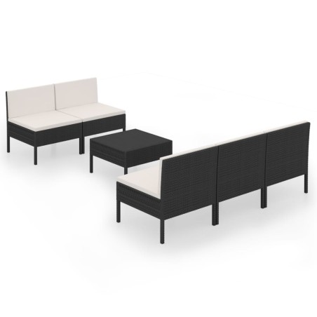 vidaXL Set de muebles de jardín 6 pzas y cojines ratán sintético negro