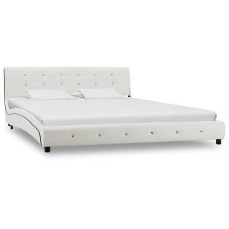 vidaXL Estructura de cama de cuero sintético blanco 160x200 cm