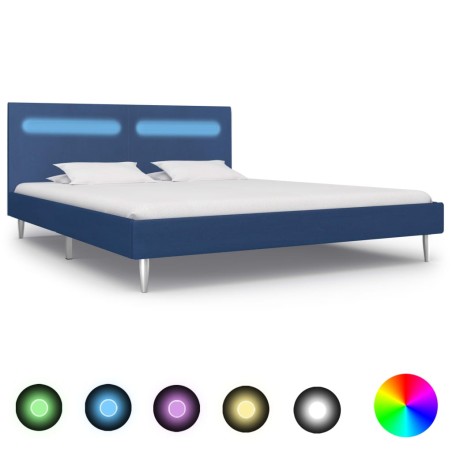 vidaXL Estructura de cama con LED tela azul 180x200 cm