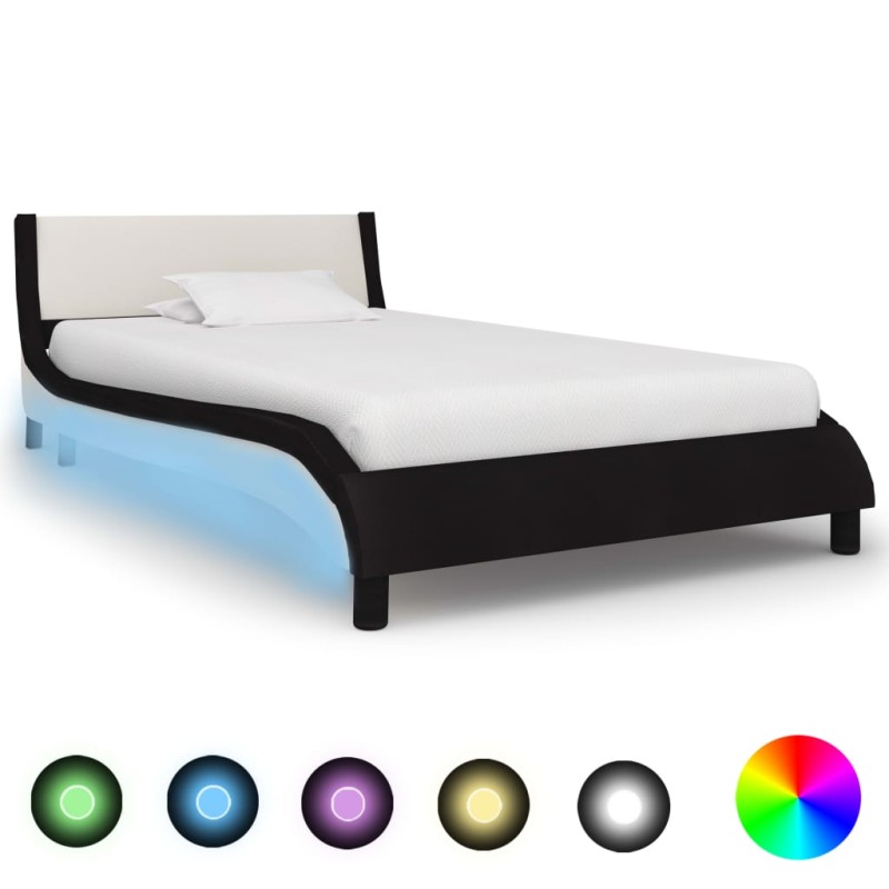 vidaXL Estructura de cama de cuero sintético negro y blanco 90x200 cm vidaXL Estructura de cama de cuero sintético negro y blanco 90x200 cm