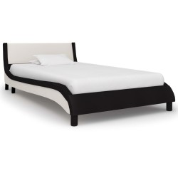 vidaXL Estructura de cama de cuero sintético negro y blanco 90x200 cm